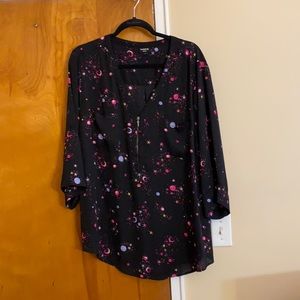BLACK SPLATTER GALAXY GEORGETTE ZIP FRONT BLOUSE